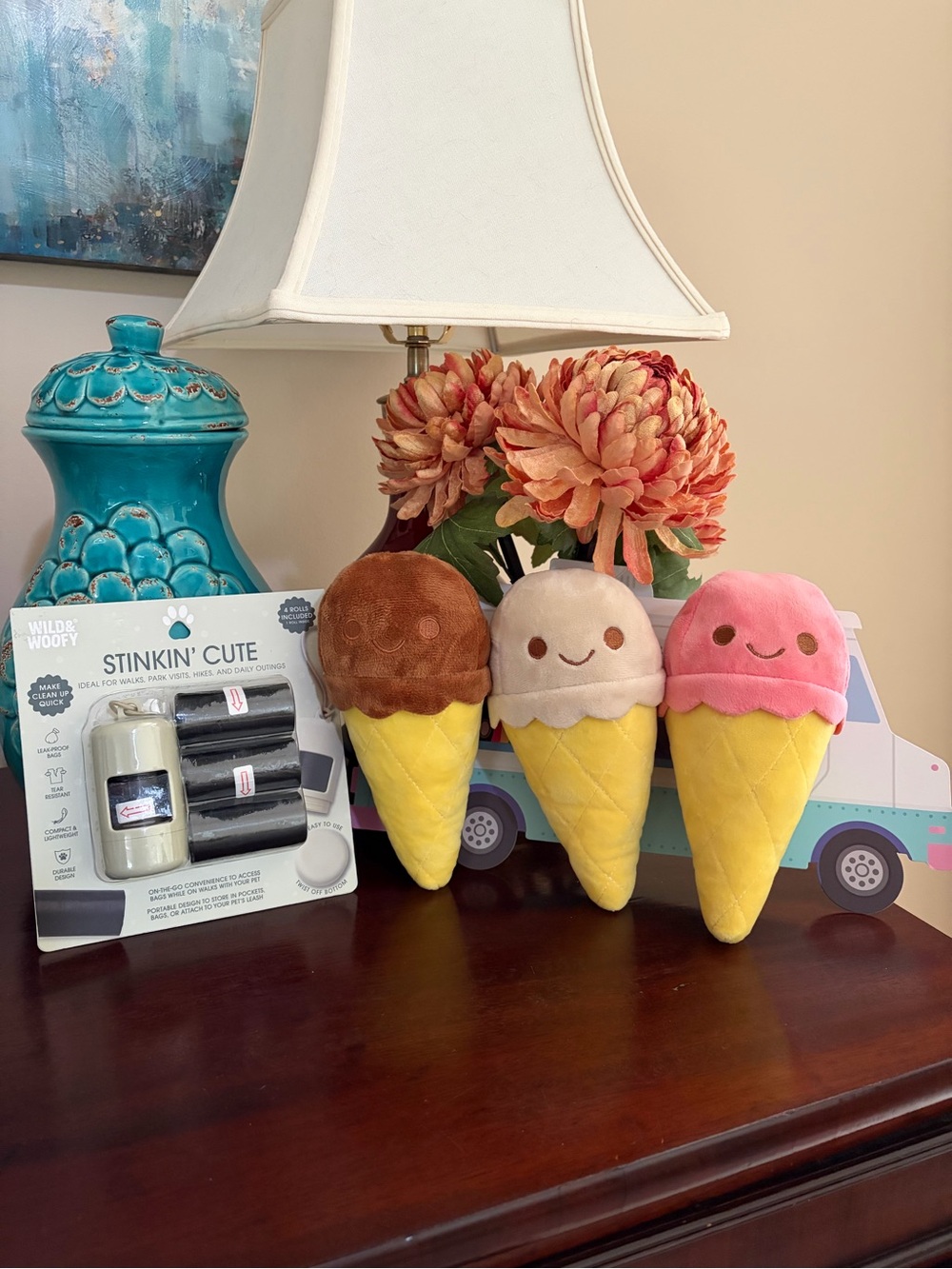 NWT Wild & Woofy 8 piece bundle Ice Cream Dog Toys and waste bag holder set
